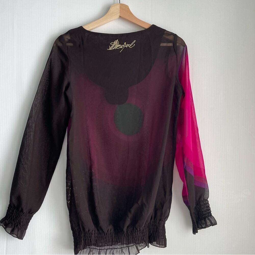 Desigual Elizabeth long sleeve shirred hem and cuffs sheer top size extra small - Picture 8 of 10